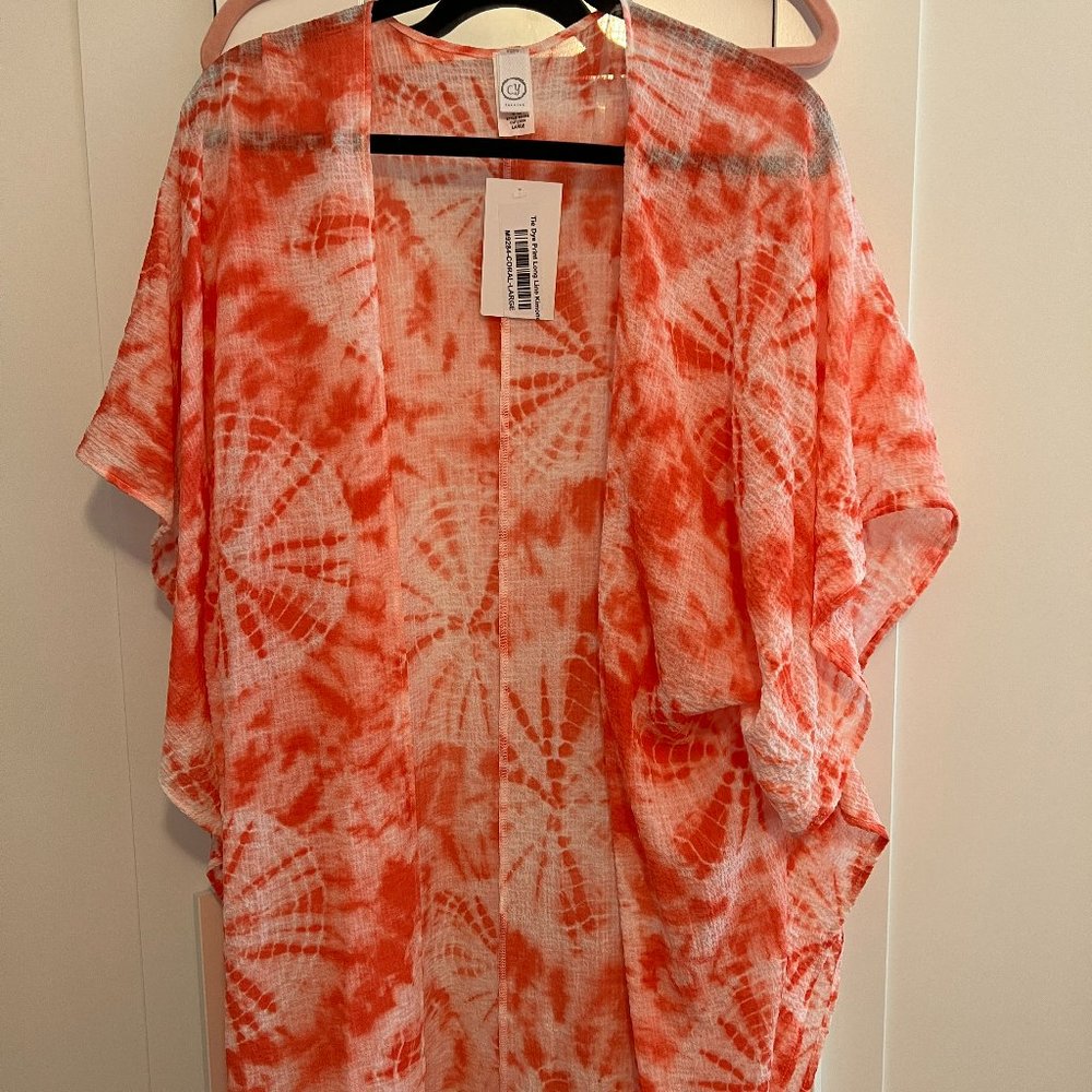 CY Fashion Tie Dye Kimono coral/ orange  SZ L  NWT